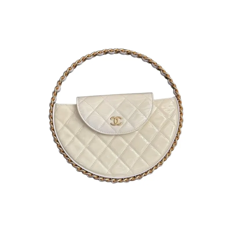 CHANEL Patent Leather, Cow Leather Handbag Women's White-0