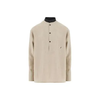 Ferragamo Collarless Logo-embroidery Linen Shirt