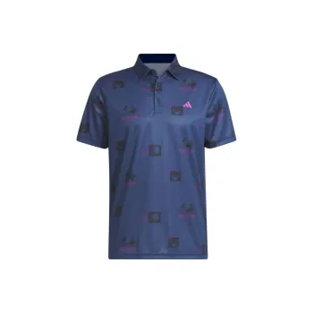 Adidas GOLF Polo Shirt Men's Preppy Marine Blue/Transparent Fuchsia/Black