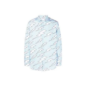 Neil Barrett Lightning print Striped Cotton Shirt