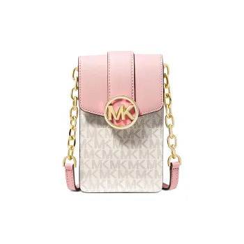 MICHAEL KORS Carmen Leather Card Holder Chain Bag With Cell Phone Pouch Women's Pink Vanilla White Multicolor