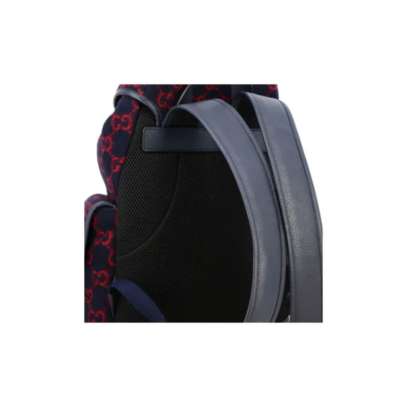 GUCCI Wool Patchwork Leather Backpack Unisex Dark Blue/Red-4