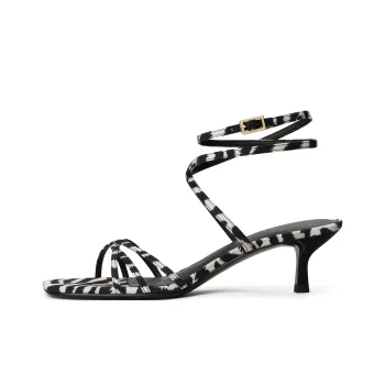 CHARLES&KEITH Small Ck One Strap Sandals 5cm Women's Animal Print Natural Black/White