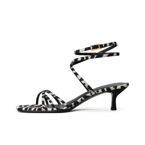 CHARLES&KEITH Small Ck One Strap Sandals 5cm Women's Animal Print Natural Black/White