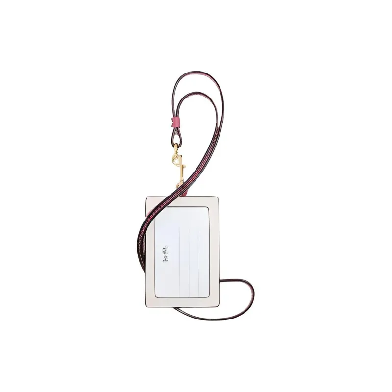 COACH Lanyard Cross-Stitch Leather Card Sleeve With ID Card Holder Mini Women's Purple & White-1
