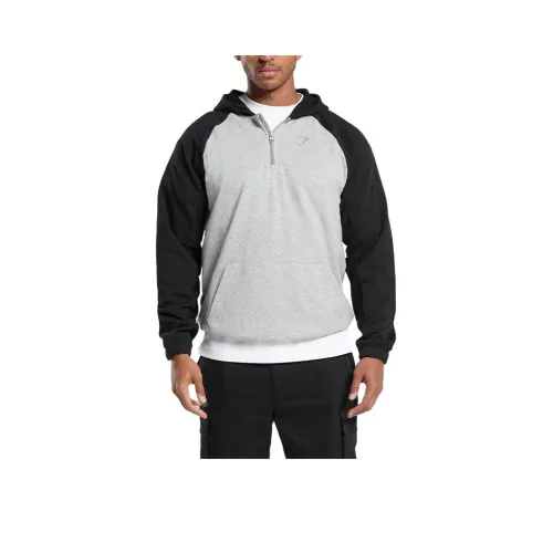 GYMSHARK 1/4 ZIP RAGLAN HOODIE Sweatshirt Men's Light Gray