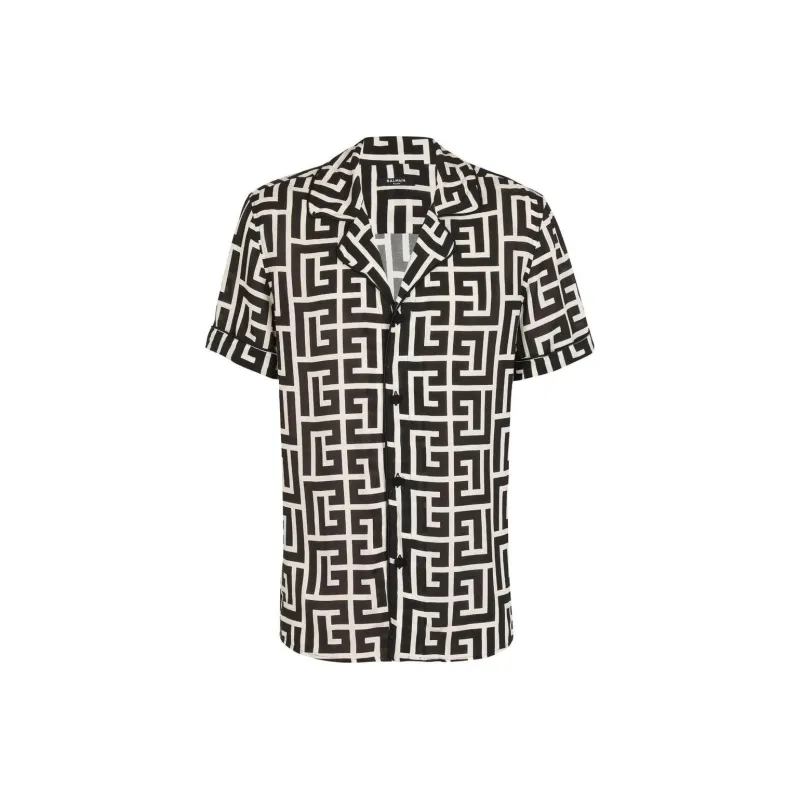 BALMAIN Monogram Printed Short Sleeved Shirt-0