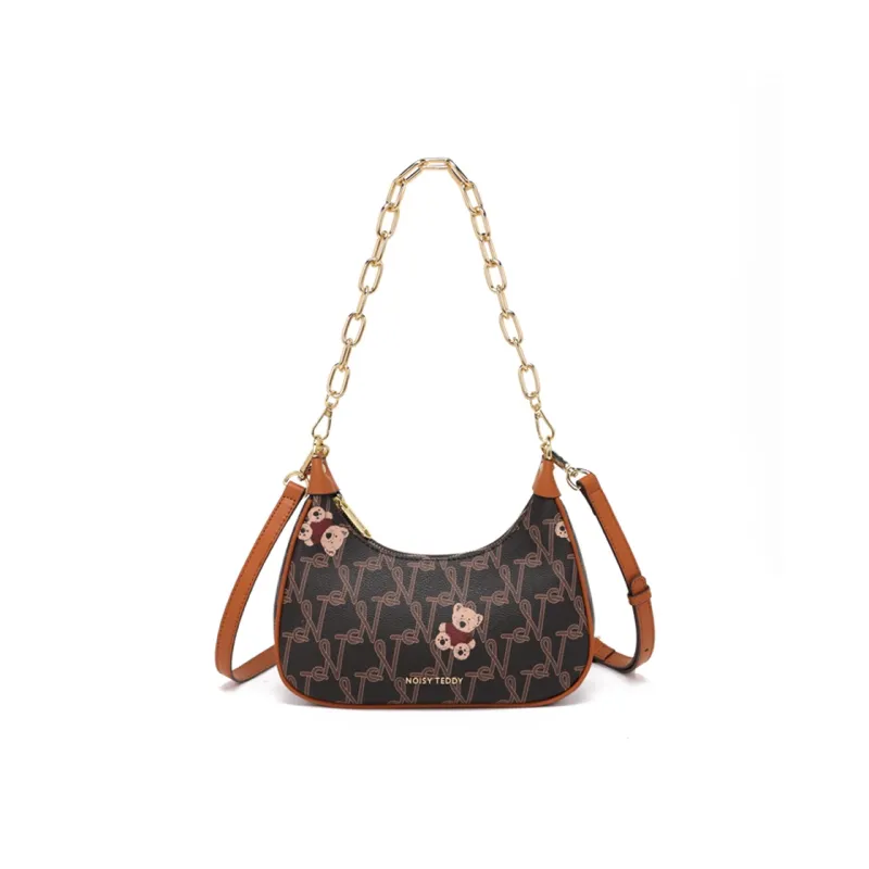NOISY TEDDY PU Crescent Bag, Shoulder Bag Regular Women's Brown/Beige-1