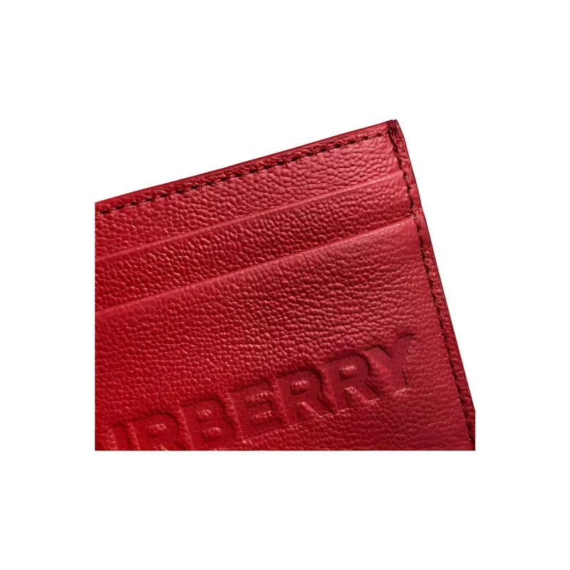 Burberry Grained Leather Card Clip Card Holder Women's Red-3