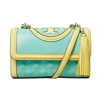 TORY BURCH Fleming Patent Leather Trim Bonded Leather Crossbody Bag Shoulder Bag Women's Mint Green