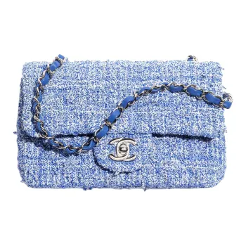 CHANEL Classic Flap CF Twill Soft Woolen & Metal Crossbody Bag, Shoulder Bag Mini Women's Blue & White