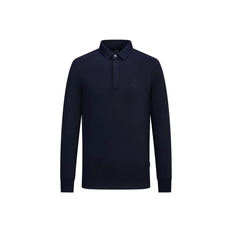 ARMANI EXCHANGE Logo Embroidered Long Sleeved Polo Shirt-0