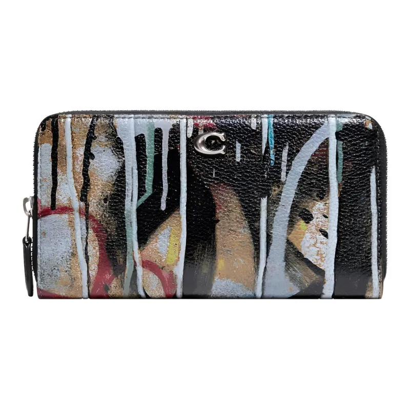 COACH MINT+SERF Collaboration Accordion Zip Glossy Pebbled Leather Card Holder Wallet Small Size Women's Black-0