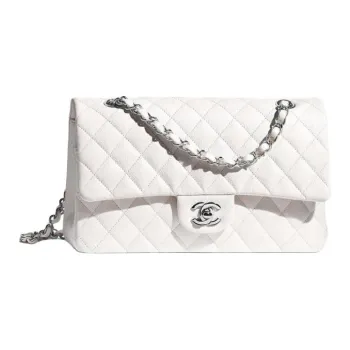 CHANEL Classic Flap CF Cow Leather Chain Bag, Crossbody Bag Women's White