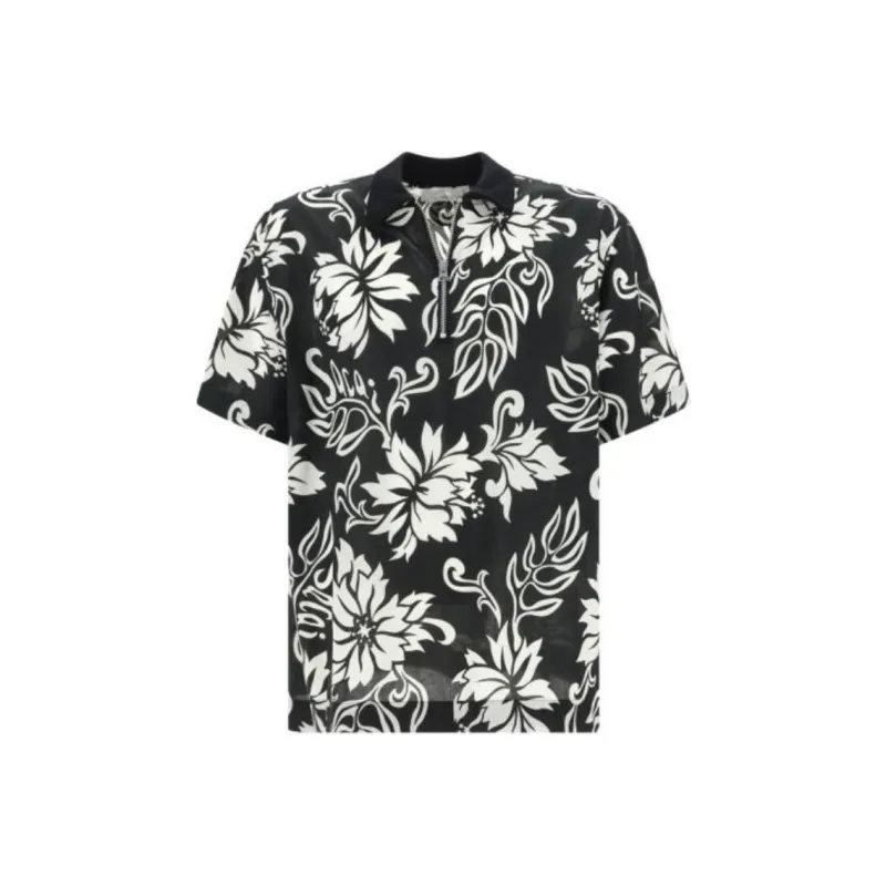 Sacai Allover Floral Printed Half-Zip Polo Shirt-0