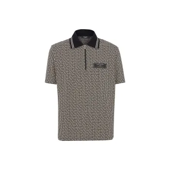 BALMAIN Monogram Jacquard Zipped Polo Shirt
