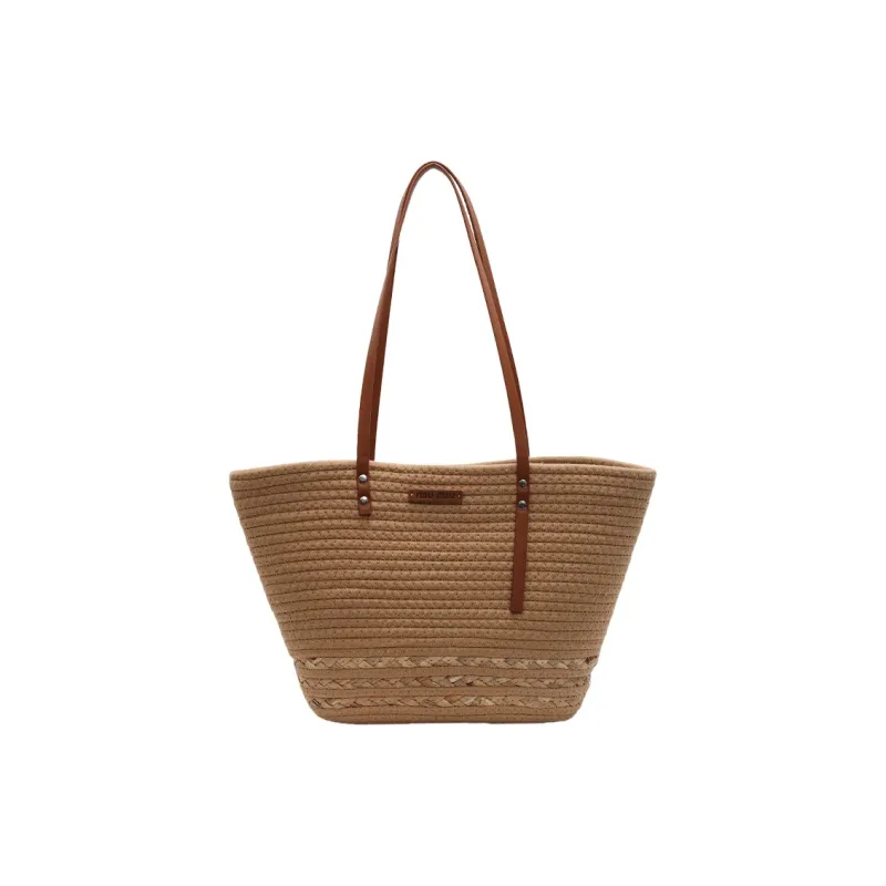 HCXK Straw Woven Tote Bag, Shopping Bag, Shoulder Bag Women's Ecru/Khaki-7