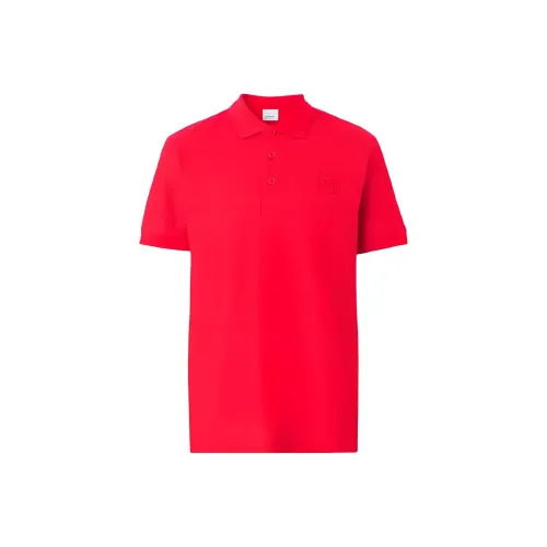 Burberry SS23 Men Solid Logo Printed Short Sleeve Polo Shirt Red