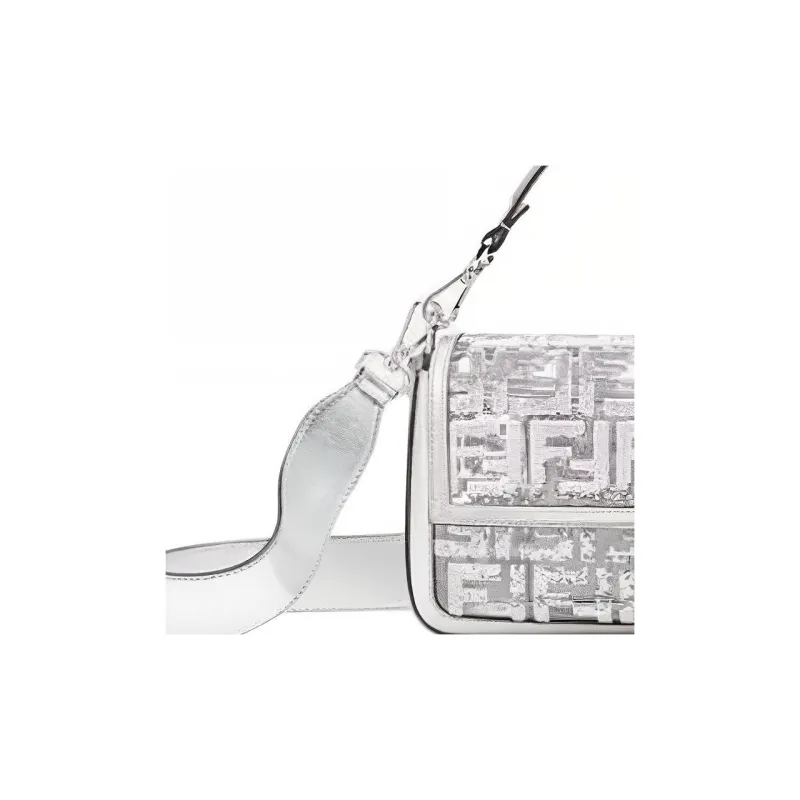 FENDI Polyester With Polyurethane Portable Crossbody Bag, Shoulder Bag Women's Silver-3