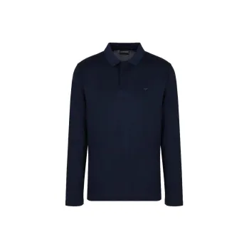EMPORIO ARMANI Solid Dark Fly Long Sleeve Polo Shirt Men's Blue