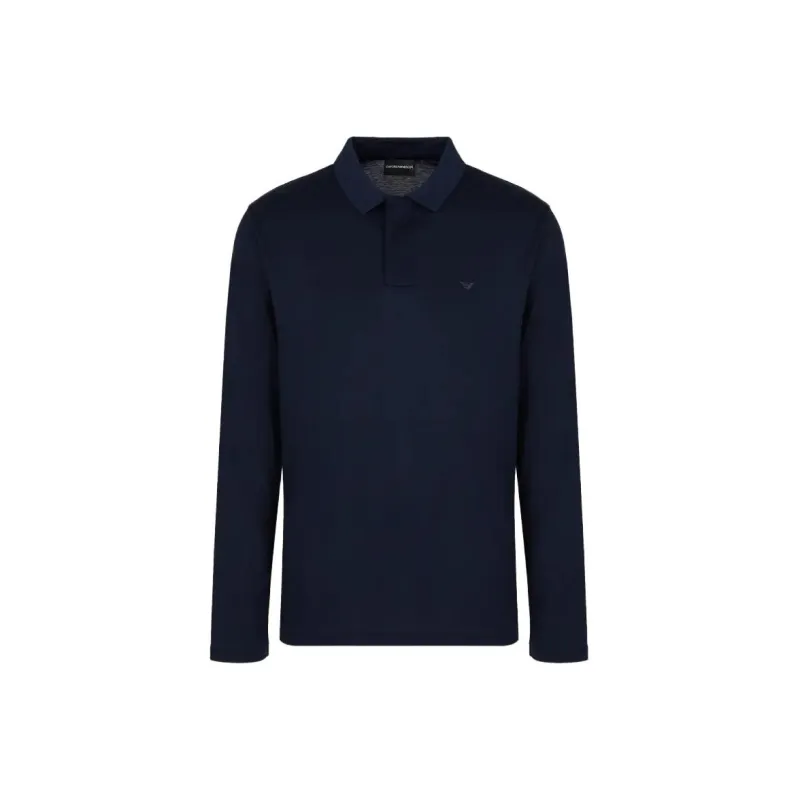 EMPORIO ARMANI Solid Dark Fly Long Sleeve Polo Shirt Men's Blue-0