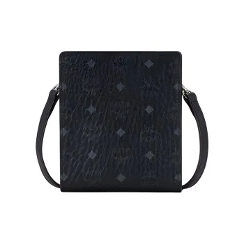 MCM Essential Visetos Origina Leather Shoulder Bag, Cell Phone Pouch, Crossbody Bag Men's Black Gray Monogram
