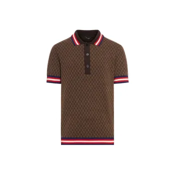 BALMAIN Monogram Pattern Merino Polo Shirt