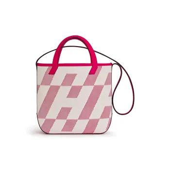 HERMES Cabas Canvas With Swift Calfskin Shoulder Bag Crossbody Bag Handbag Women's Pink