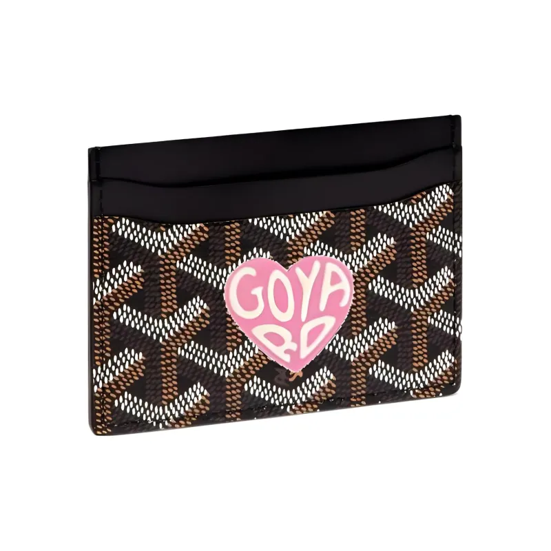 GOYARD Canvas With Calfskin Card Clip Card Holder Unisex Black/Pink Heart-Shaped-0