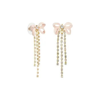 LES NEREIDES Gold Plated, Brass, Enamel, Glass, Rhinestone Earrings Women's Pink