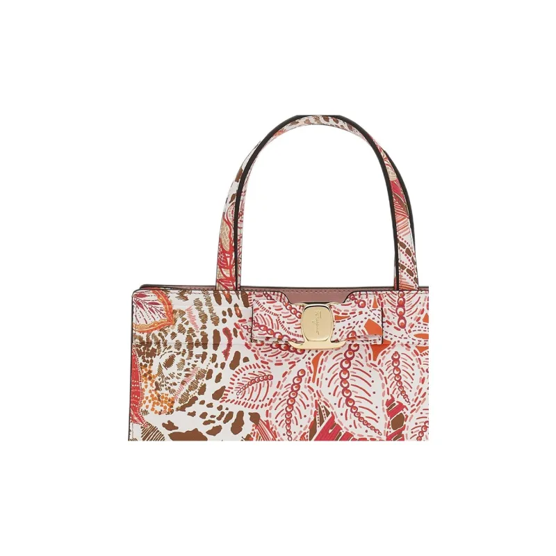 FERRAGAMO Vara Cow Leather Tote Bag, Shopping Bag, Shoulder Bag, Crossbody Bag, Handbag Women's Pink-4