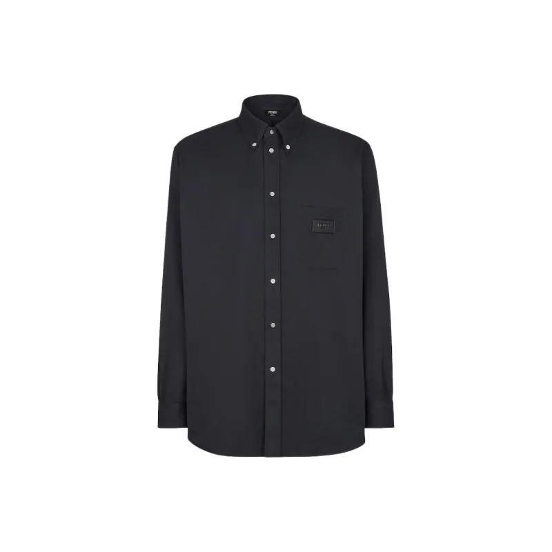 FENDI Roma Logo Patch Denim Shirt-0