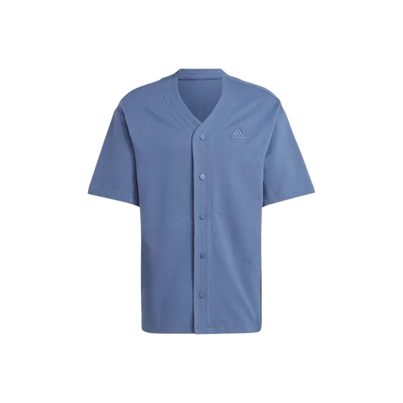 Adidas LOUNGE PIQUÉ TERRY BASEBALL SHIRT Shirt Men's Ink Blue-0