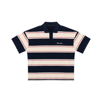 CLIMAX VISION Polo Shirts Unisex Navy Blue Beige Stripes