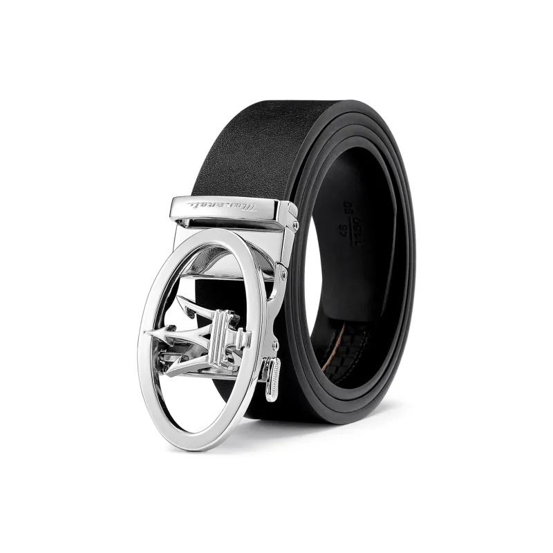 Maserati Cow Split Leather Belts Men's Black Width 3.5CM-1
