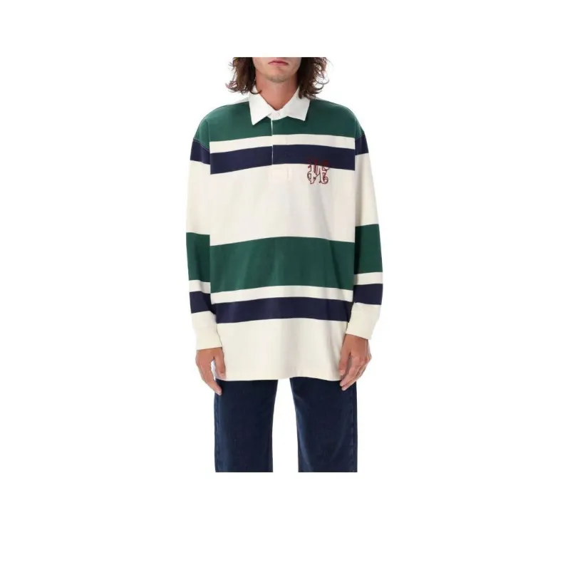 PALM ANGELS Striped Long Sleeved Polo Shirt-0
