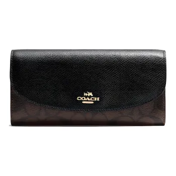 COACH Envelope Leather Wallet, Flap, Messenger Bag, Envelope Bag, Clutch Small Size Women's Black Monogram Color