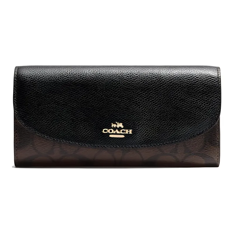 COACH Envelope Leather Wallet, Flap, Messenger Bag, Envelope Bag, Clutch Small Size Women's Black Monogram Color-0