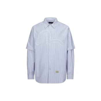 EVISU Shirts Men Dark Blue White Stripes