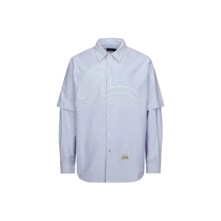 EVISU Shirts Men Dark Blue White Stripes-0