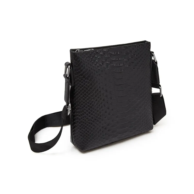 Old Man's Head Top Grain Cow Leather Crossbody Bag Regular Men's Black-3