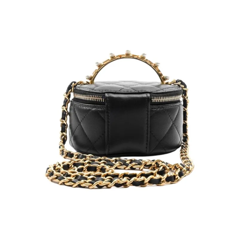 CHANEL Lambskin One Shoulder Crossbody Portable Makeup Bag Mini Women's Black-2