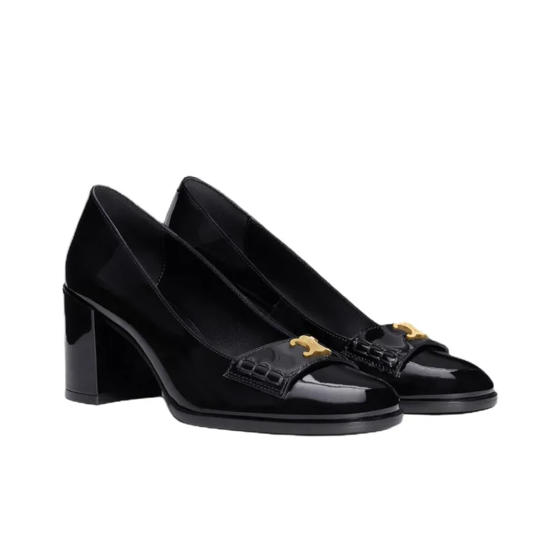 CELINE Lily Triomphe Chunky Heel High Heels Women's Black-2