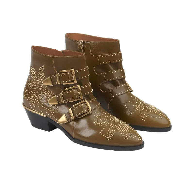 Chloe Susanna Ankle Boots 4cm Women's Dark Khaki-2