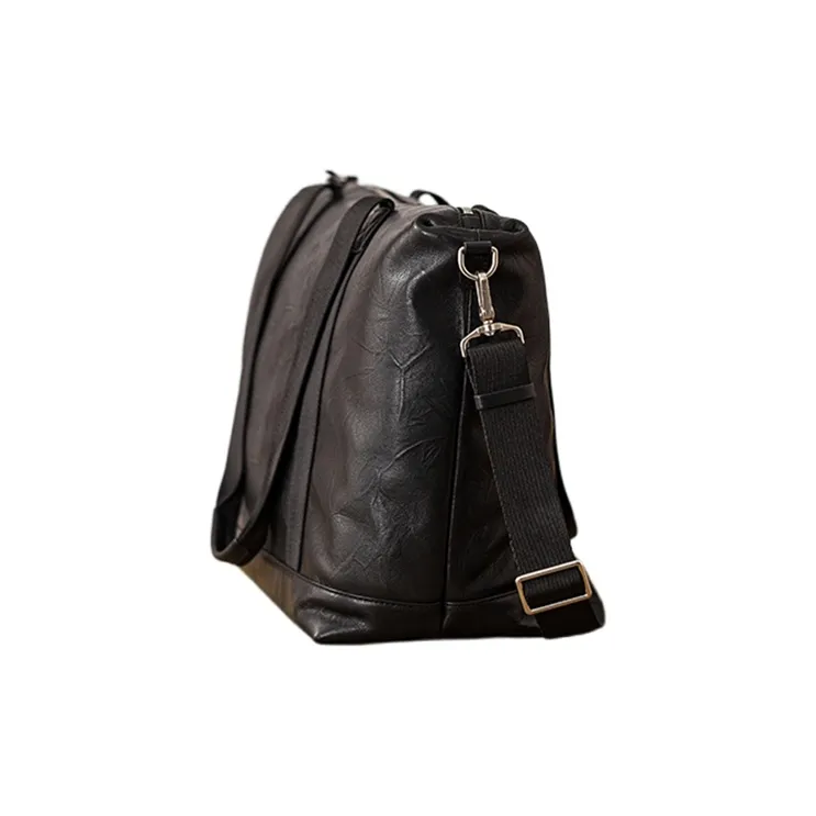 Back Step Genuine Leather, Top Grain Cow Leather Travel Bag, Gym Bag, Shoulder Bag Large Size Men's Black-2