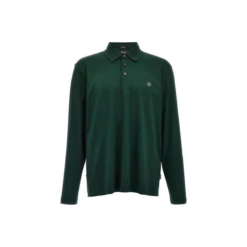 HUGO BOSS Logo Patch Long Sleeved Polo Shirt-0