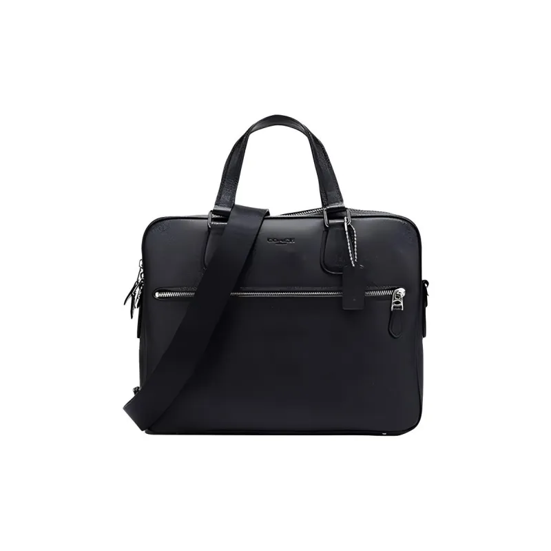 COACH Cross Grain Leather Briefcase Handbag, Crossbody Bag, Shoulder Bag Large Size Men's Black-0