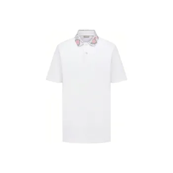 DIOR Men Pattern Print Short Sleeve Polo Shirt White