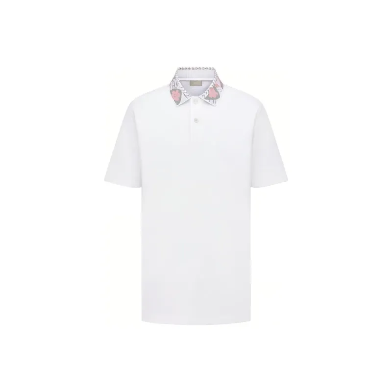 DIOR Men Pattern Print Short Sleeve Polo Shirt White-0