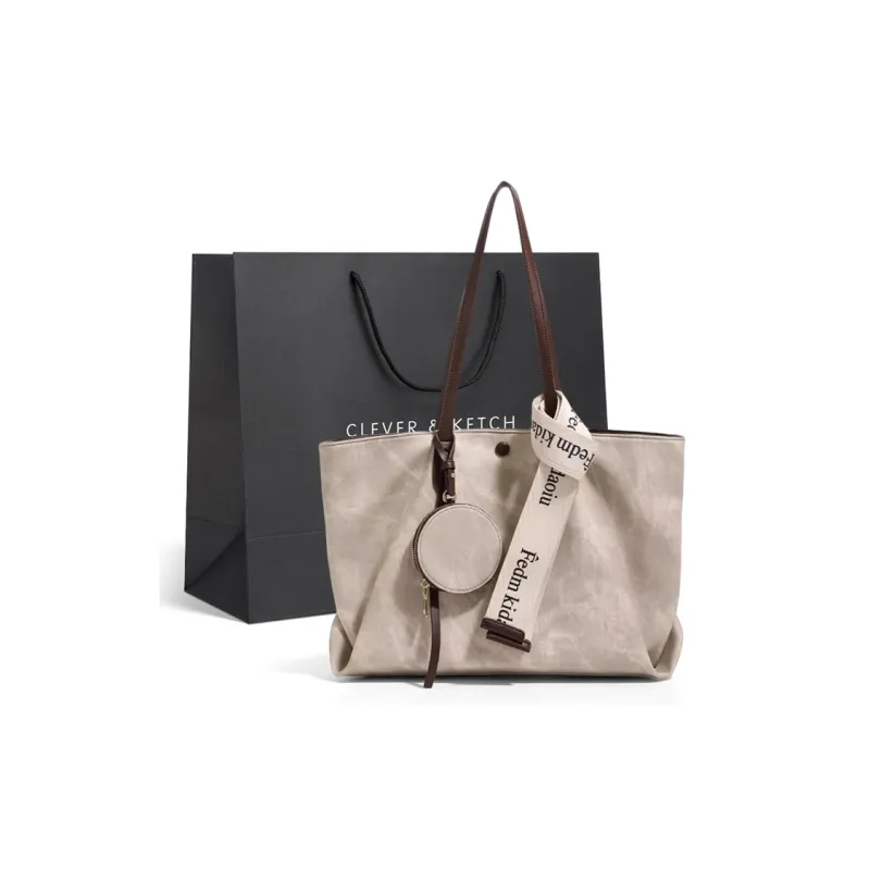 CLEVER& KETCH Microfiber Synthetic Leather Tote, Underarm Shoulder Bag Women's Apricot-6